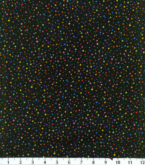 Multi Bright Dots Black Fabric by the yard