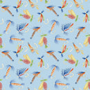 Fishing Hooks Lures Blue Fabric by the yard