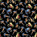 Fishing Hooks Lures Black Fabric by the yard