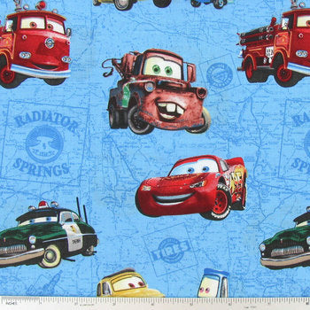 Disney Pixar Cars Toss on Map Fabric by the yard