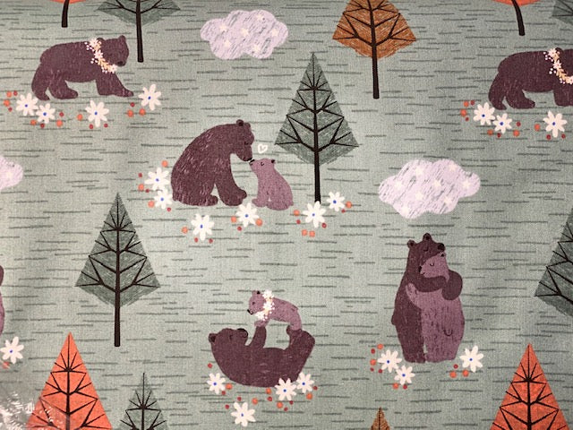 Teal Bear Hug Woodland Fabric by the yard