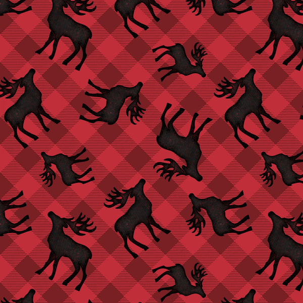 Plaid For The Holidays Red Deer Reindeer Buck Woodland Buffalo Check Fabric by the yard