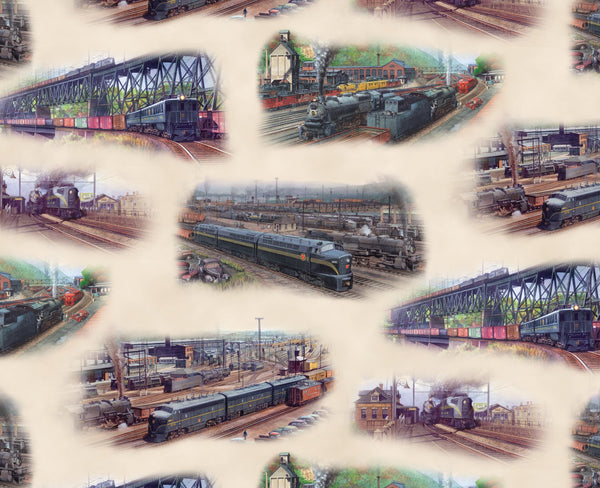All aboard Trains Fabric by the yard