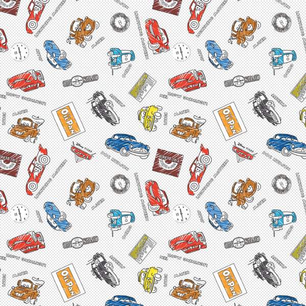 Disney Pixar Cars Coloring Sketchy Fabric by the yard