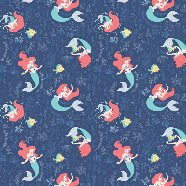 Disney Princess Little Mermaid Ariel Swimming in the Reef Fabric by the yard