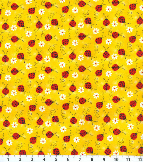 Ladybug with Daisy Floral Lady bugs Fabric by the yard