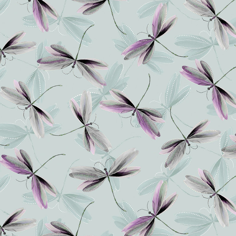 Essence of Pearl Dragonflies Mint Floral Dragonfly Fabric by the yard