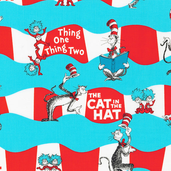 Celebrate Dr Seuss Wave Stripe  Cat in The Hat Fabric by the yard