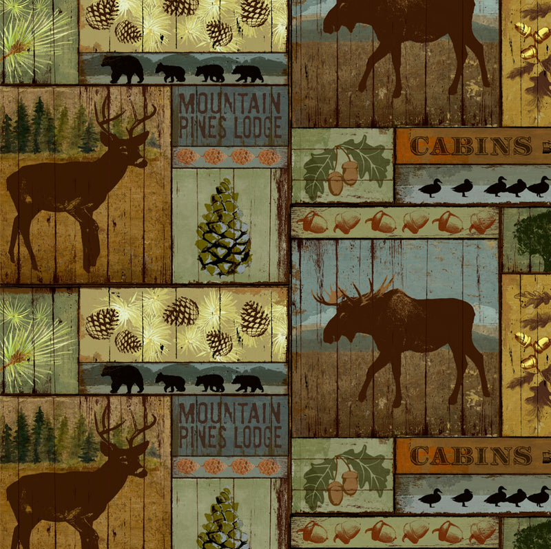 Mountain Pines Lodge Woodland Fabric by the yard
