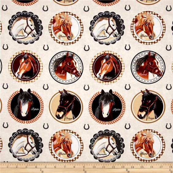 Cream Horses Fabric by the yard