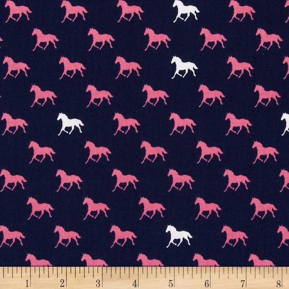 Navy Derby Horses Fabric by the yard