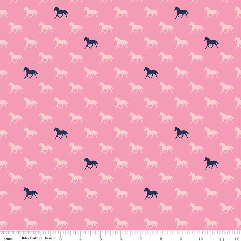 Pink Derby Horses Fabric by the yard