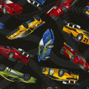 Racing Race Cars Black Fabric by the yard