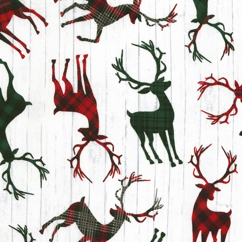 Holiday Deer Reindeer Buck Woodland on White Fabric by the yard