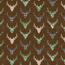 The Great Outdoors Brown Deer Reindeer Buck Woodland on White Fabric by the yard
