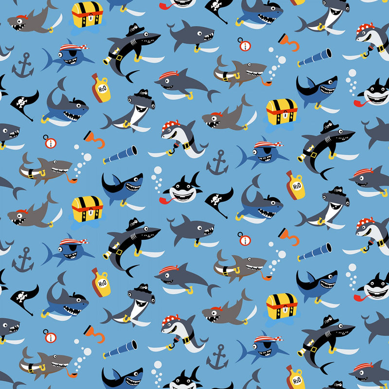 Pirate's Life Sharks Fish Fabric by the yard