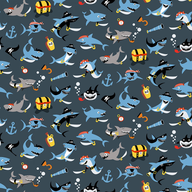 Pirate's Life Sharks Fish Fabric by the yard