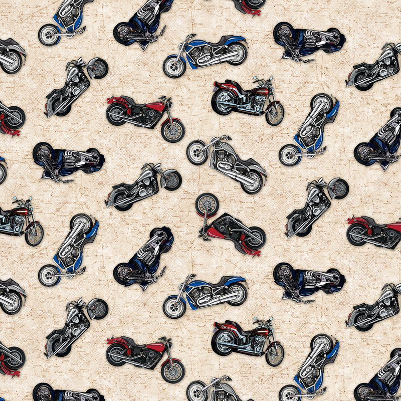 Motorcycles Fun  Natural Fabric by the yard