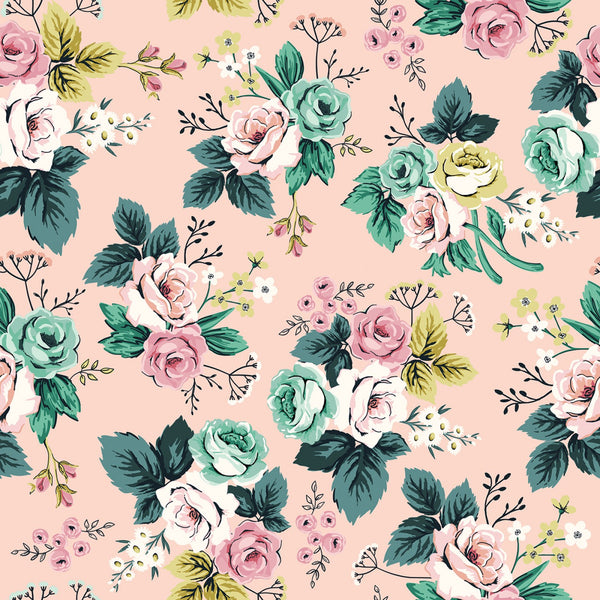 Splendor Pink Roses Floral Fabric by the yard