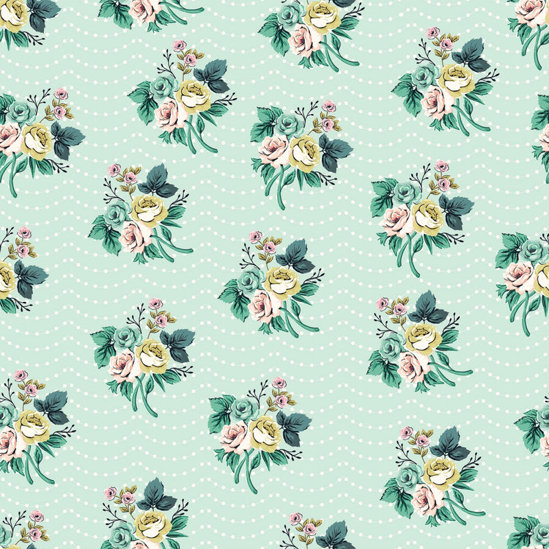 Splendor Mint Roses Floral Fabric by the yard