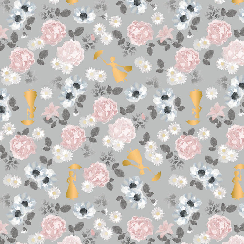 Disney Mary Poppins Blossom Metallic Fabric by the yard