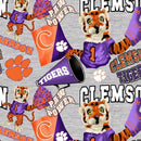 Gray Clemson Tigers Digitally Printed Fabric by the yard