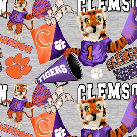 Gray Clemson Tigers Digitally Printed Fabric by the yard