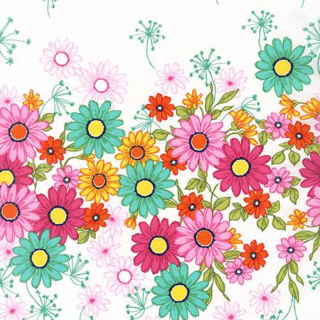 Doodle Daisy Border Floral Flower Fabric by the yard