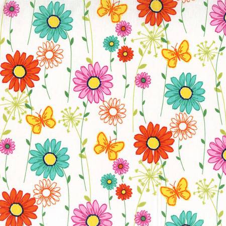 Doodle Daisy Floral Flower Fabric by the yard