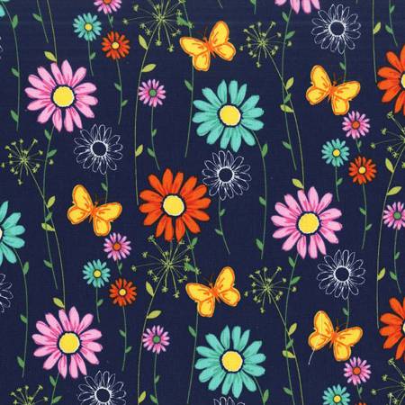 Doodle Daisy Floral Flower Fabric by the yard