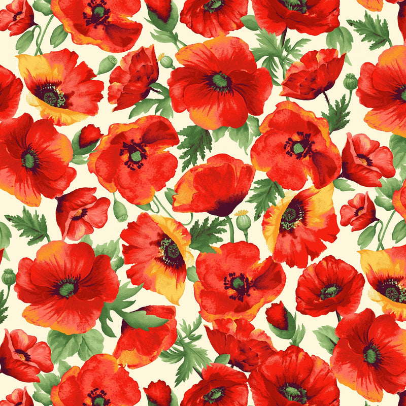 Field of Dreams Poppy Floral Poppies Fabric by the yard