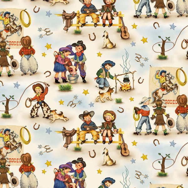 Cowboys Horses Home on The Dance Fabric by the yard