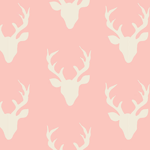 Hello Bear Buck Forest Pink Deer Reindeer Woodland Fabric by the yard