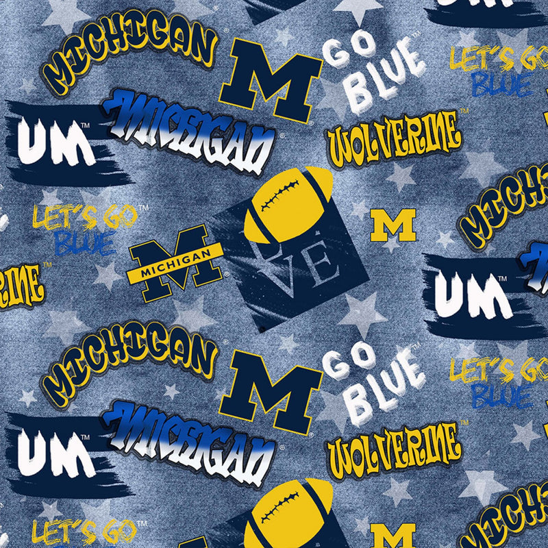 NCAA-Michigan Wolverines Graffiti Cotton Fabric by the yard