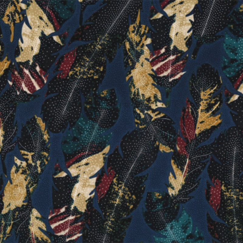 On Navy Woodland Feathers Fabric by the yard
