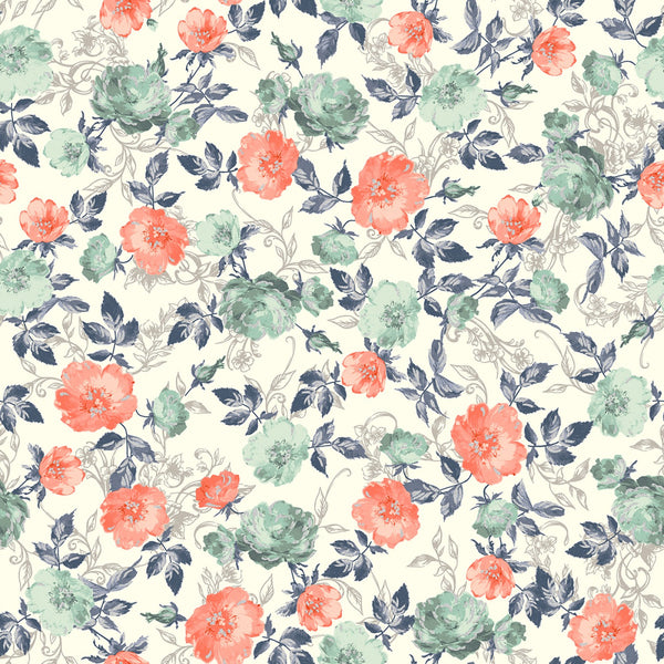 Summer Rose Floral Roses Fabric by the yard