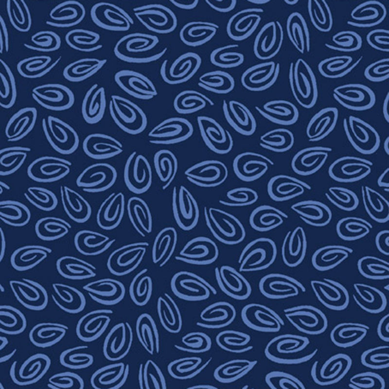 Monotone Swirl on Blue Fabric by the yard
