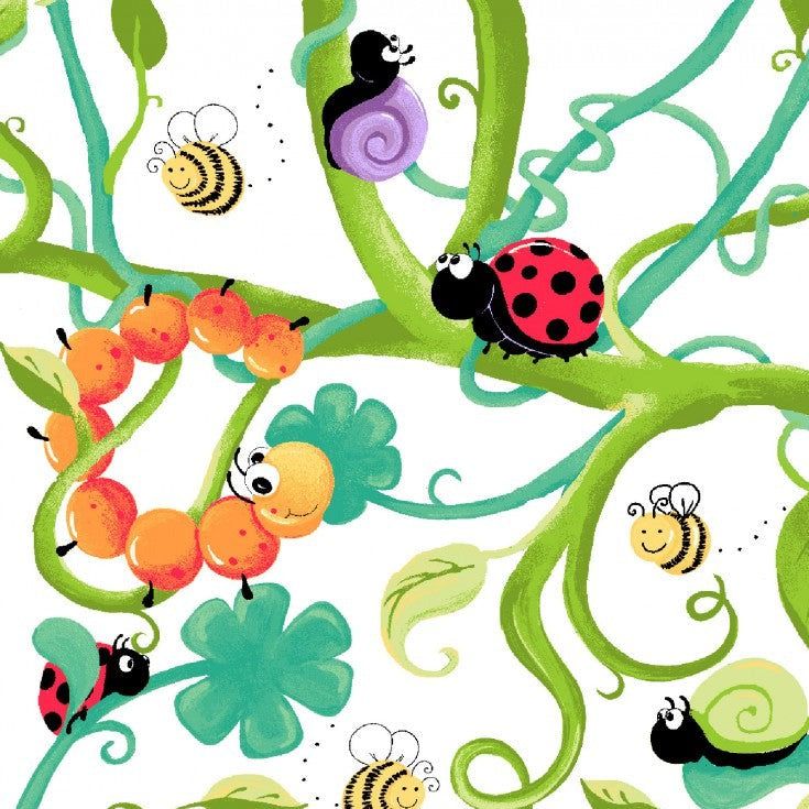 Leif Allover Floral Snail Caterpillar Ladybug Fabric by the yard