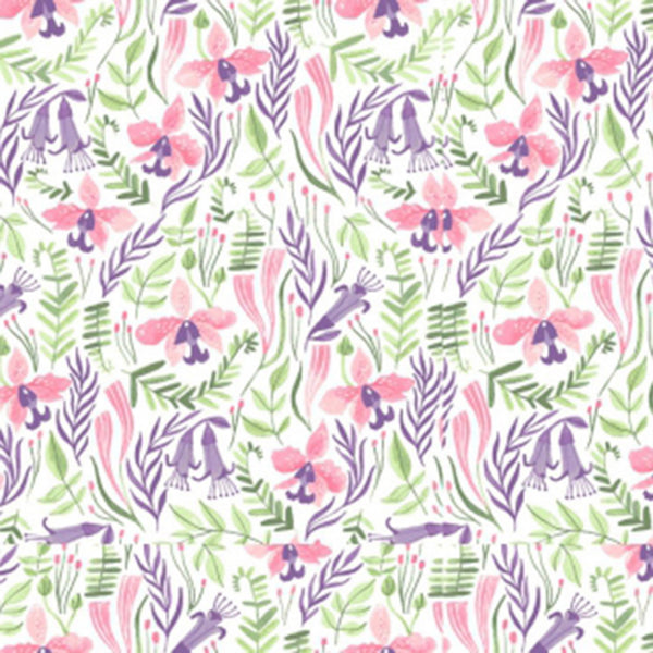Green Purple Floral Flowers Fabric by the yard