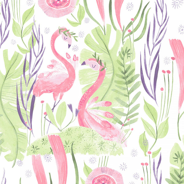 Flamingo Green Pink Fabric by the yard