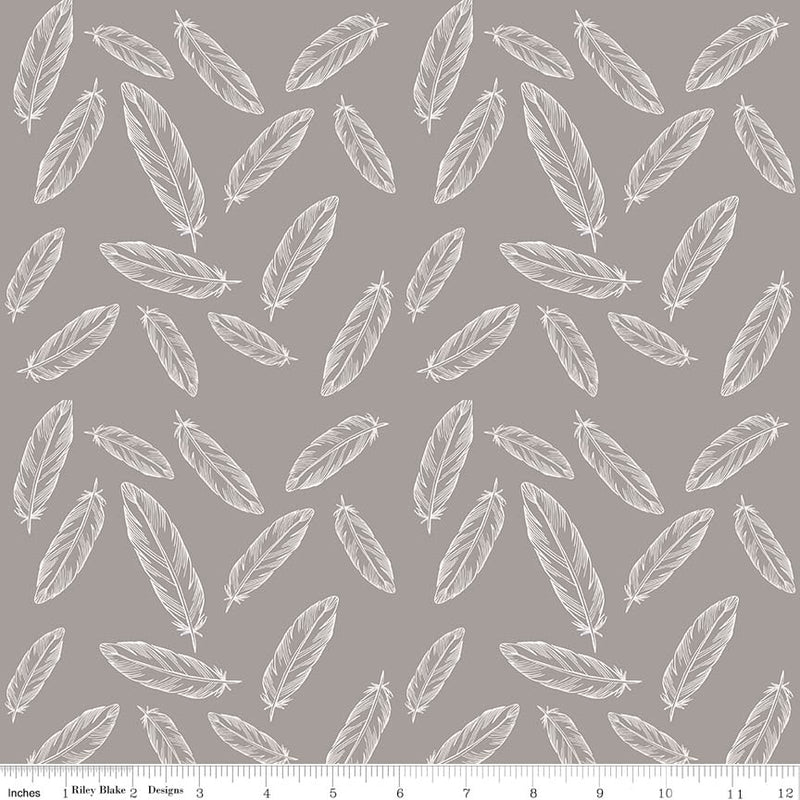 By Popular Demand Woodland Feathers Gray Fabric by the yard