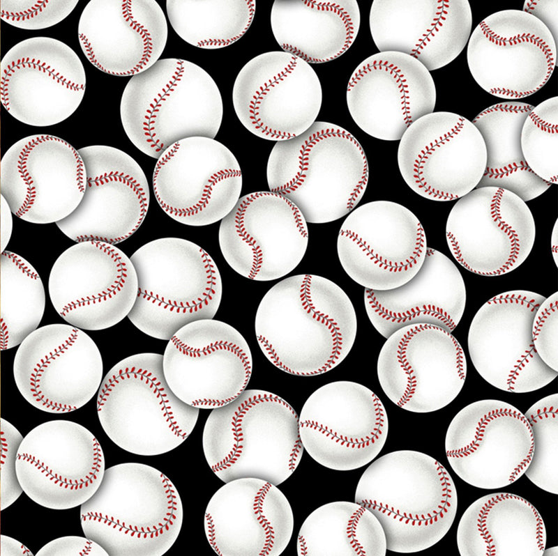 Packed Baseballs on Black Sports Fabric by the yard