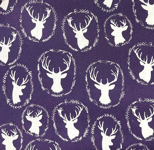 Deer Reindeer Buck Woodland on Purple Fabric by the yard