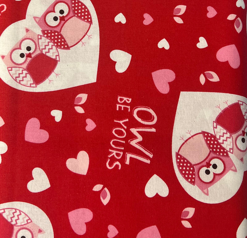 Owls Valentine Hearts Fabric by the yard