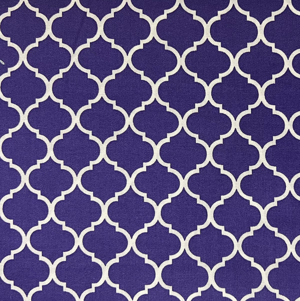 Mini Purple Quatrefoil Lattice Geometric Fabric by the yard
