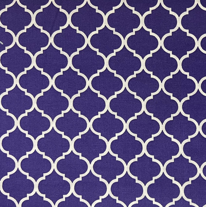 Mini Purple Quatrefoil Lattice Geometric Fabric by the yard