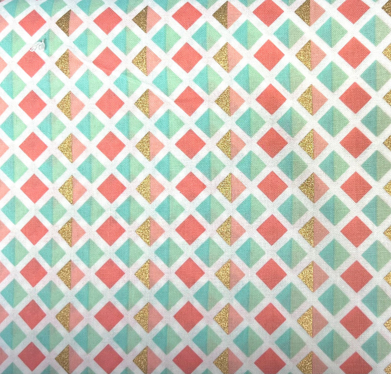 Mint Coral Cubes Geometric Fabric by the yard