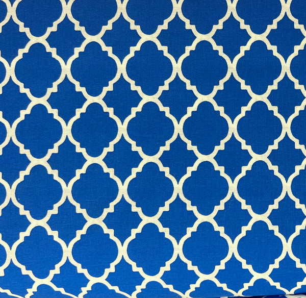 Royal Blue Quatrefoil Lattice Geometric Fabric by the yard