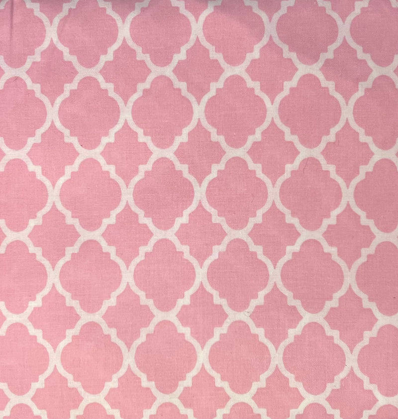 Pink Quatrefoil Lattice Geometric Fabric by the yard