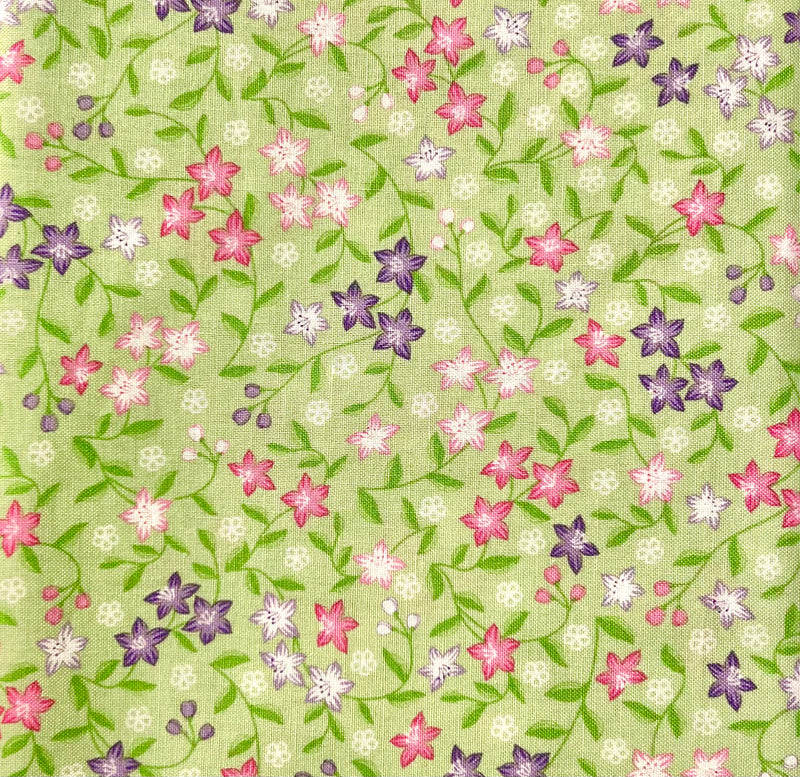Daisy Floral Pink Green Purple Fabric by the yard